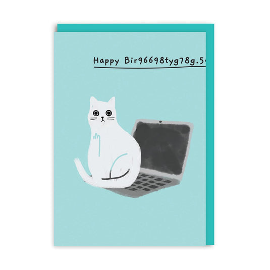 Laptop cat birthday card